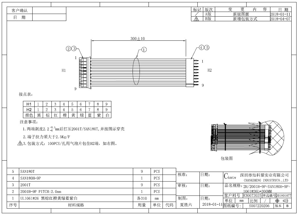 Engineering Drawing - 9P彩色排线